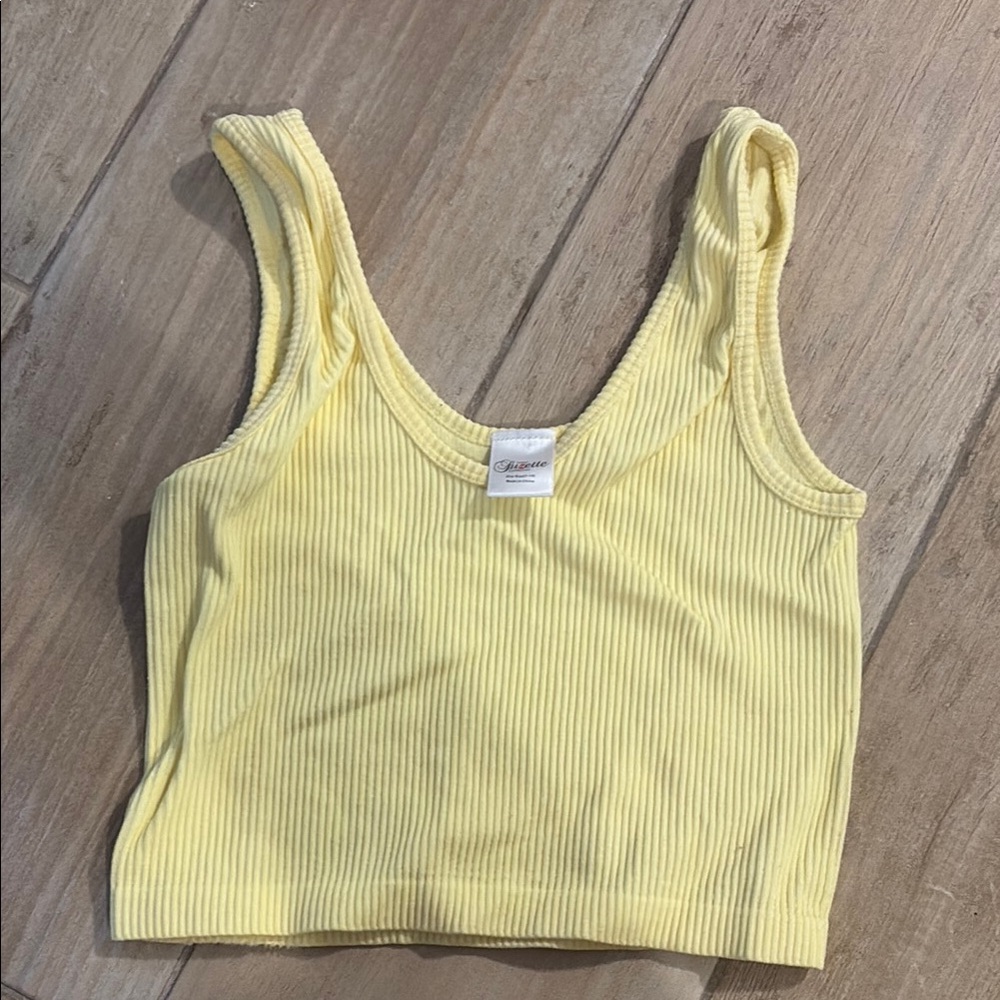 Yellow Sleeveless Ribbed Crop Tank Top